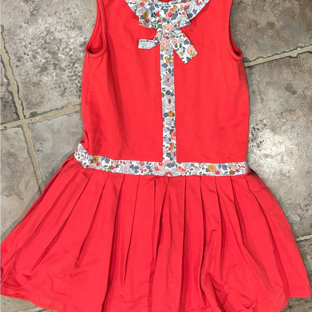 Pepa London. Size 6Y Coral (Orangish) Floral Collar, Trim Dress.